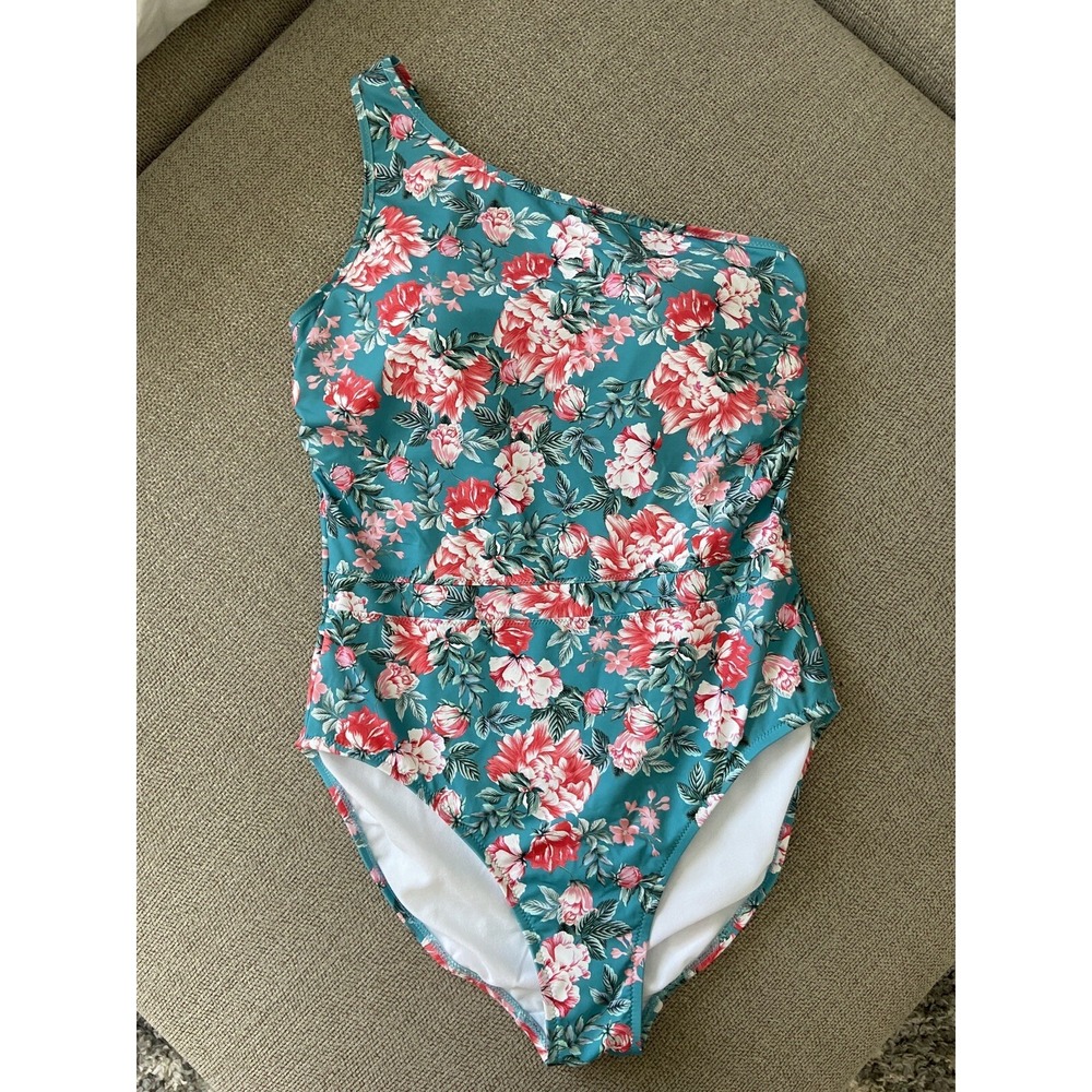 New Johnny Was One shoulder One piece Swimsuit Size 2 XL Blue Floral